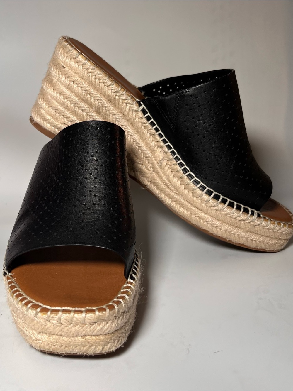 Caslon Black Perforated Espadrille Wedge Slides